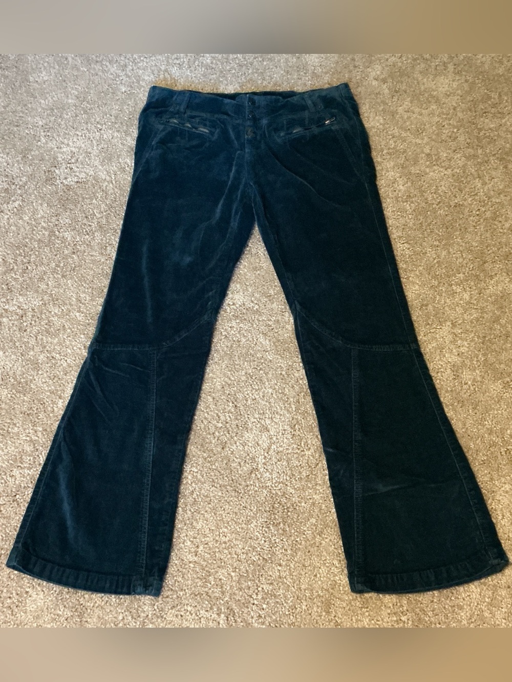 Free People Teal Blue Velveteen Bootleg Jeans, Zippers, Stretchy, Boho, Hippie👖